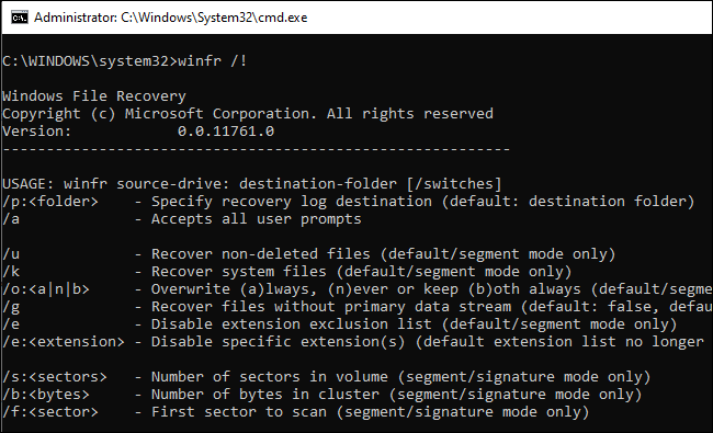Tùy chọn nâng cao Windows File Recovery